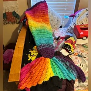 Hand knitted mermaid tail blanket